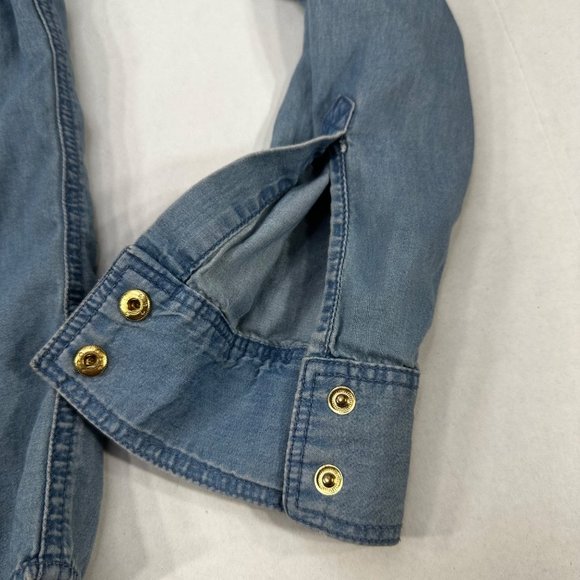 Michael Michael Kors Women's Size Small Shirt Snap Front Chambray Blue Preowned - Picture 14 of 14
